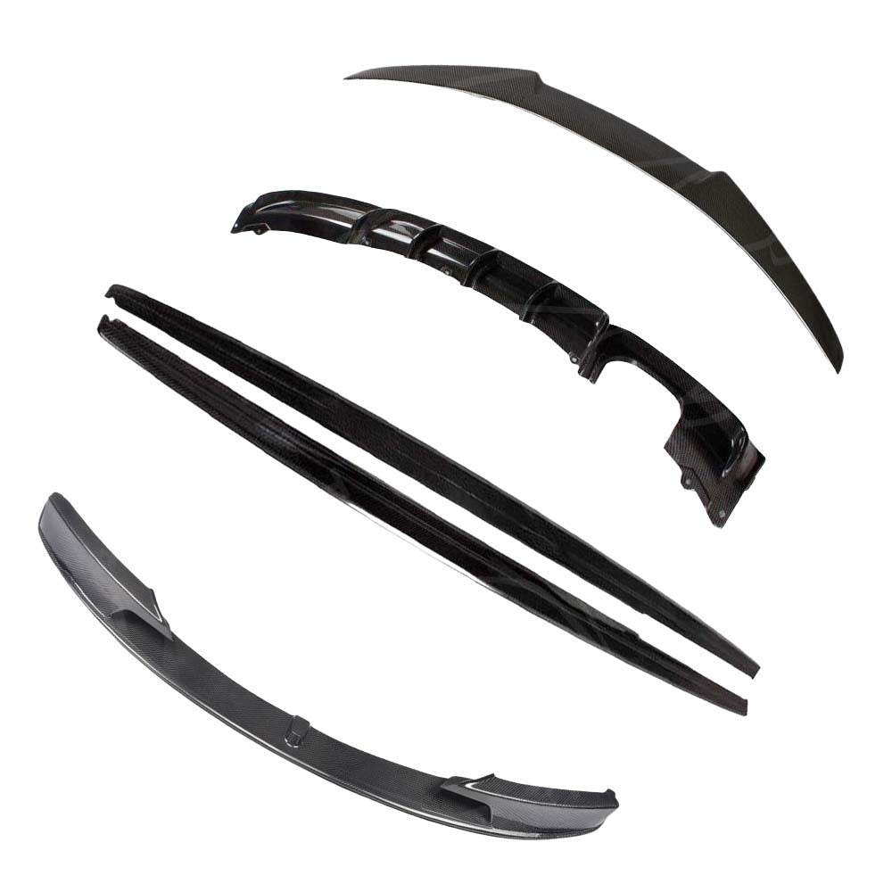 BMW F30 3 Series 2011-2019 full carbon fibre kit by CT Carbon, including V-style spoiler, for enhanced sporty look.