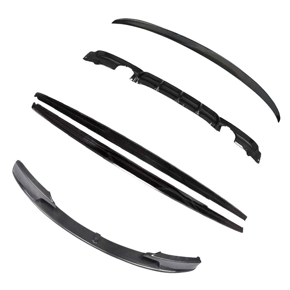 BMW F30 3 Series 2011-2019 full carbon fiber kit by CT Carbon, including spoiler and body accents in V5 style.