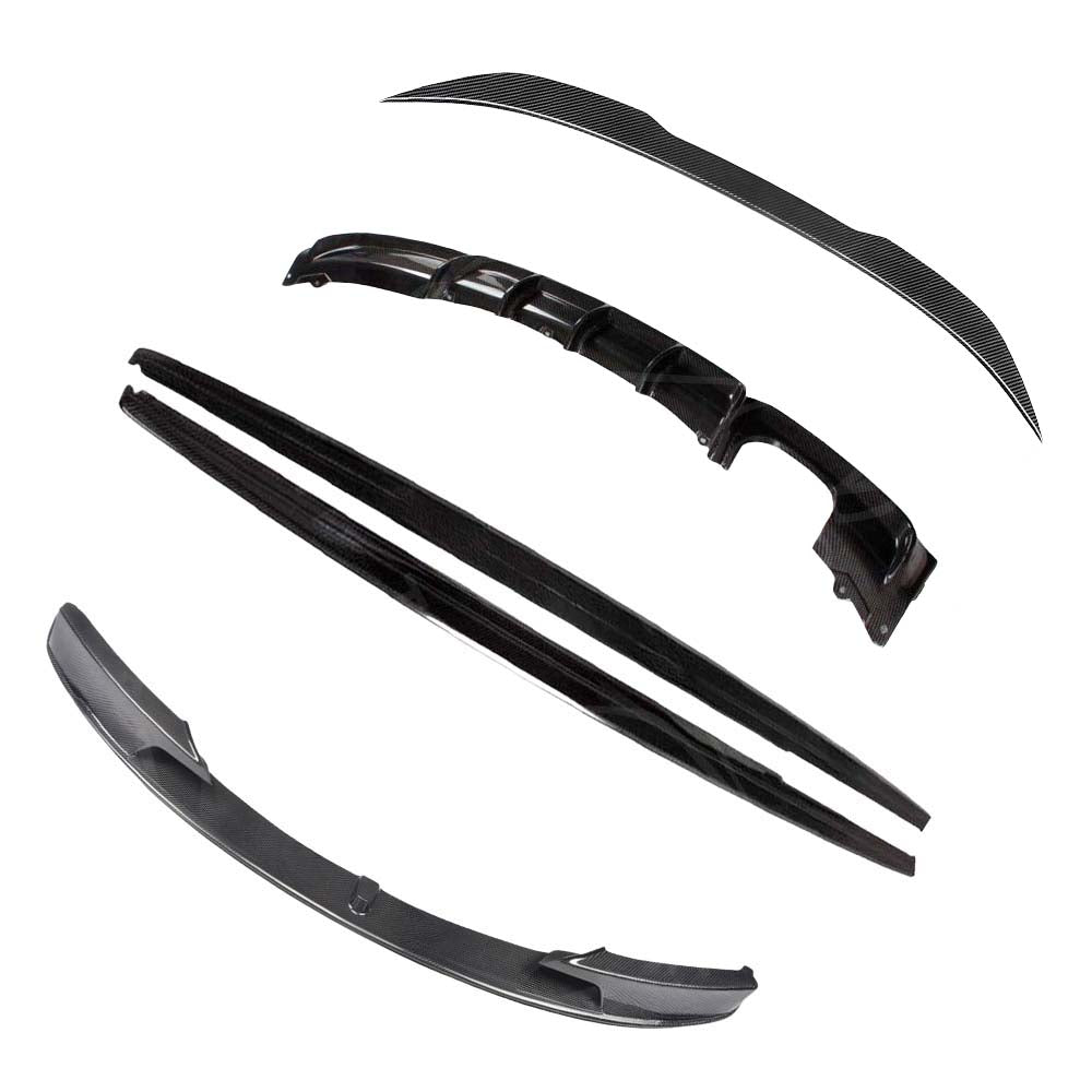 BMW F30 3 Series 2011-2019 full carbon fiber kit by CT Carbon, including spoiler and body accents in carbon fiber finish.