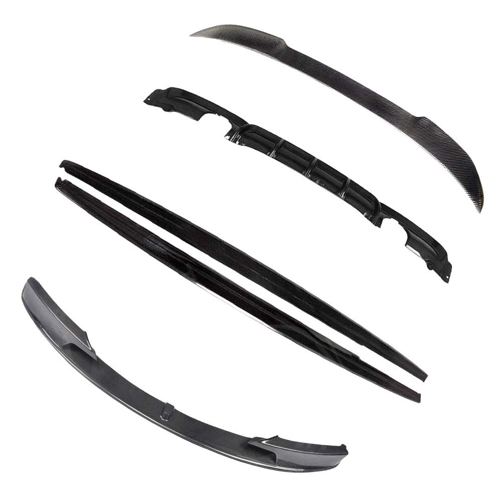 BMW F30 3 Series 2011-2019 Carbon Fibre Kit by CT Carbon, including spoiler and body accents, showcasing a sleek carbon fibre finish.