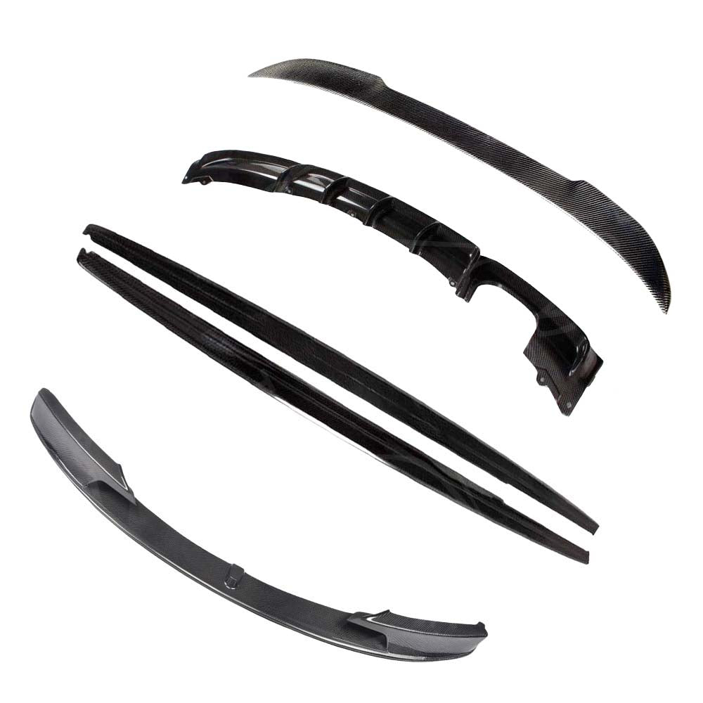 BMW F30 3 Series 2011-2019 carbon fiber full kit by CT Carbon, including spoiler in V-style design, visible on the car.