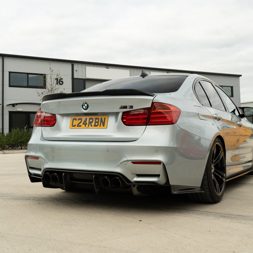 BMW M3 F80 and F30 3 Series CT Carbon pre-preg carbon fibre spoiler V2, lightweight aerodynamic car spoiler with sleek finish.