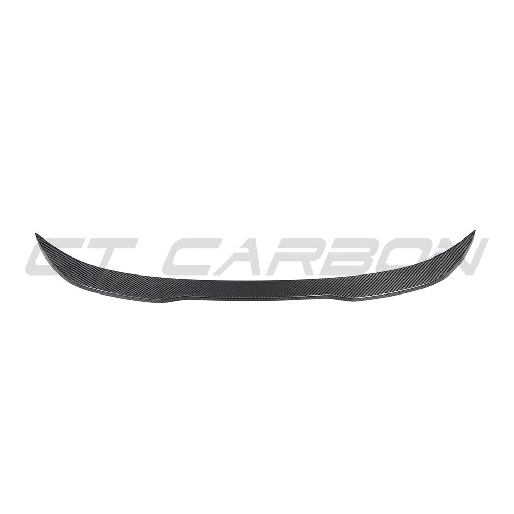 BMW M3 F80 and F30 3 Series pre-preg carbon fibre spoiler by CT Carbon, showcasing sleek aerodynamic design and glossy finish.