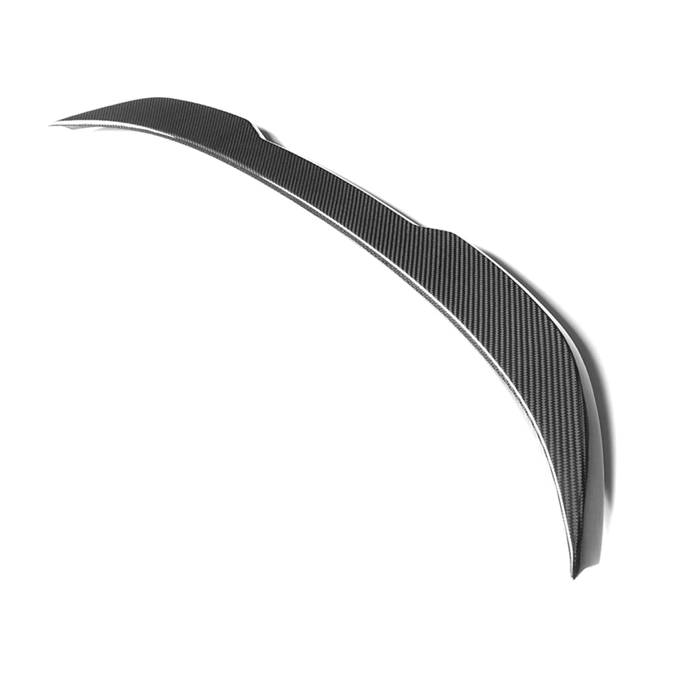BMW M3 F80 and F30 3 Series CT Carbon pre-preg carbon fiber spoiler V2 mounted on vehicle for aerodynamic enhancement.