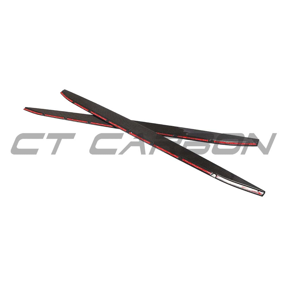 BMW G81 M3 carbon fibre side skirt extensions kit by CT Design, showing sleek, lightweight carbon fibre surfaces on the car.