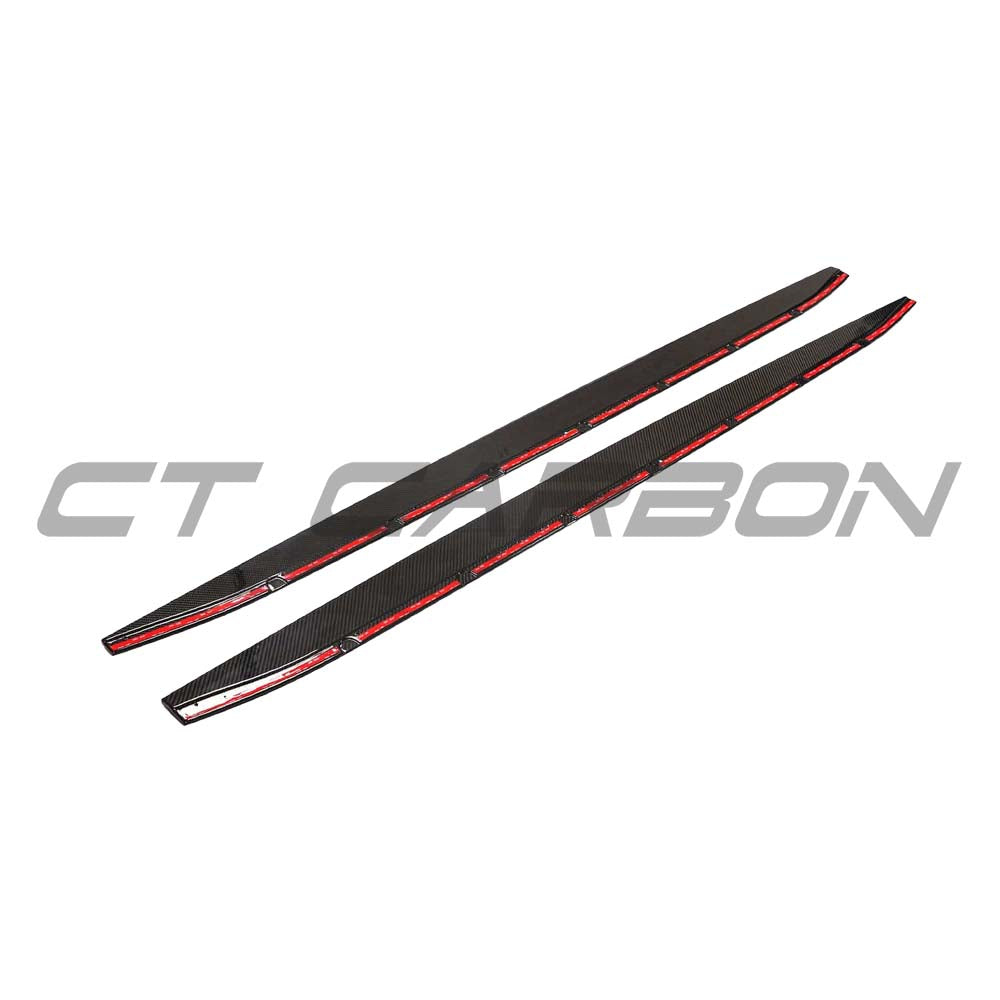 BMW G81 M3 carbon fibre side skirt extensions kit by CT Design, showcasing sleek, lightweight carbon fibre components on the vehicle.