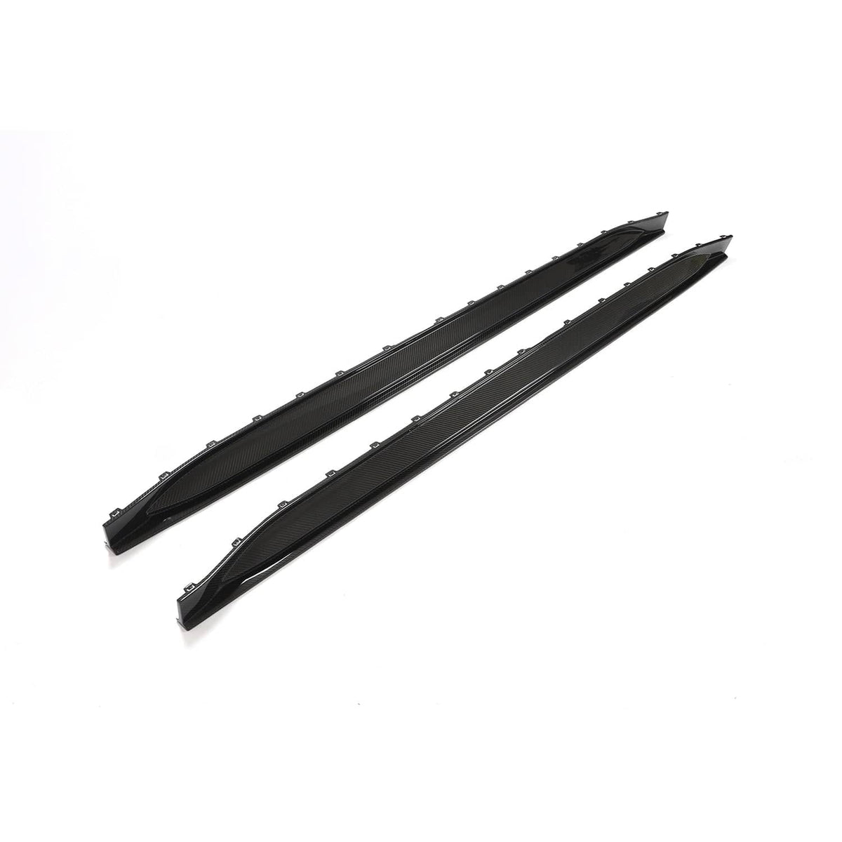 BMW M3 G80 G81 carbon fibre side skirt replacement by CT Carbon, V2, showing sleek, lightweight aerodynamic design.