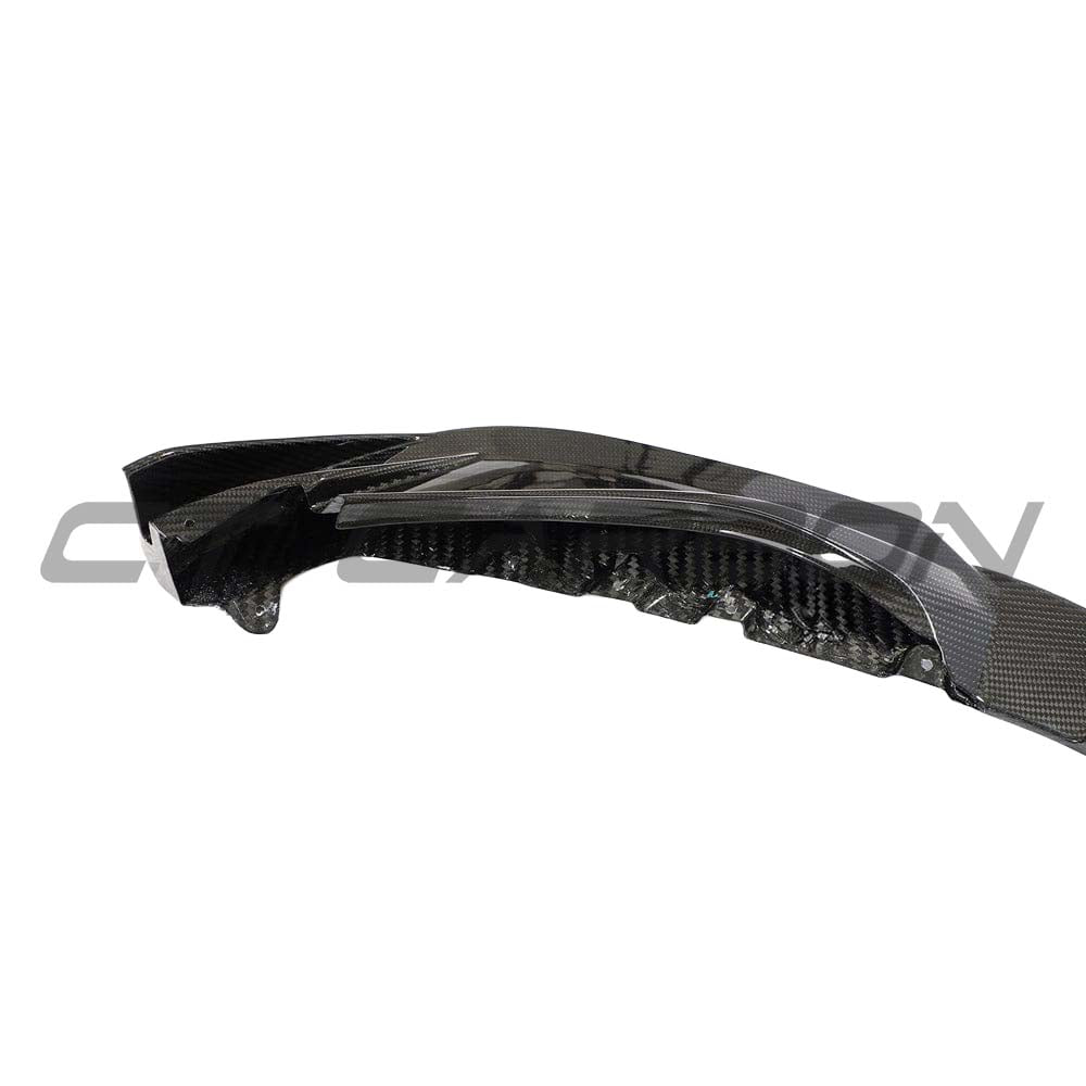 BMW M3 M4 G80 G81 G82 G83 CT Carbon fiber splitter V3, sporty aerodynamic front splitter with textured carbon fiber finish.