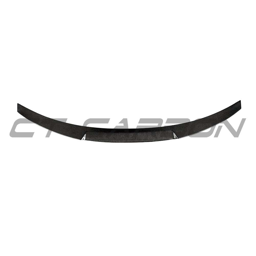 BMW M3 G80 G20 2018+ wet carbon fiber spoiler by CT Carbon, V3 style, showing sleek aerodynamic design on the car.