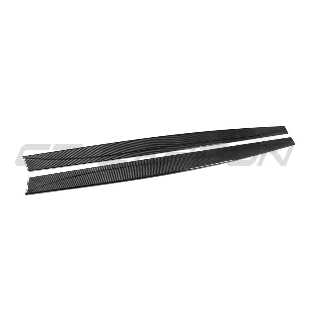 BMW M3 M4 F80 F82 F83 side skirts made of pre-preg carbon fiber by CT Carbon, showcasing sleek, aerodynamic design.