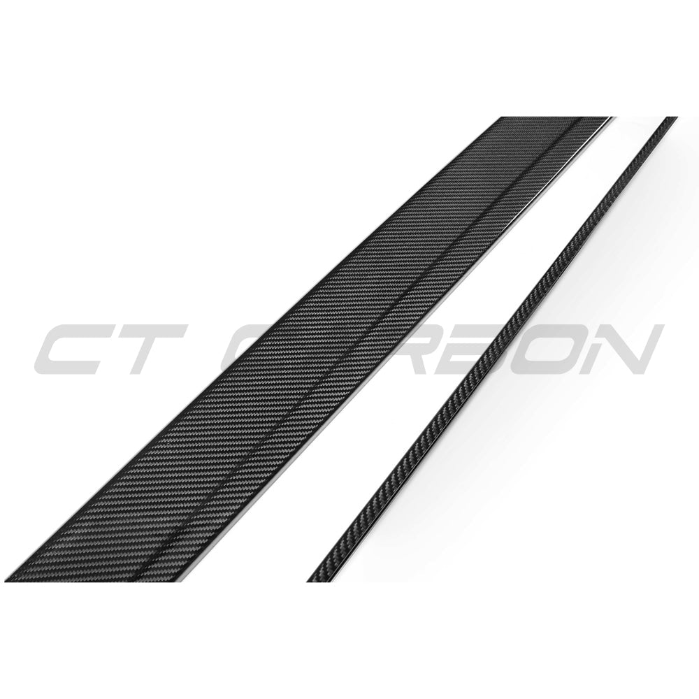 BMW M3 M4 F80 F82 F83 side skirts by CT Carbon, made of pre-preg carbon fiber, showcasing sleek aerodynamic design.
