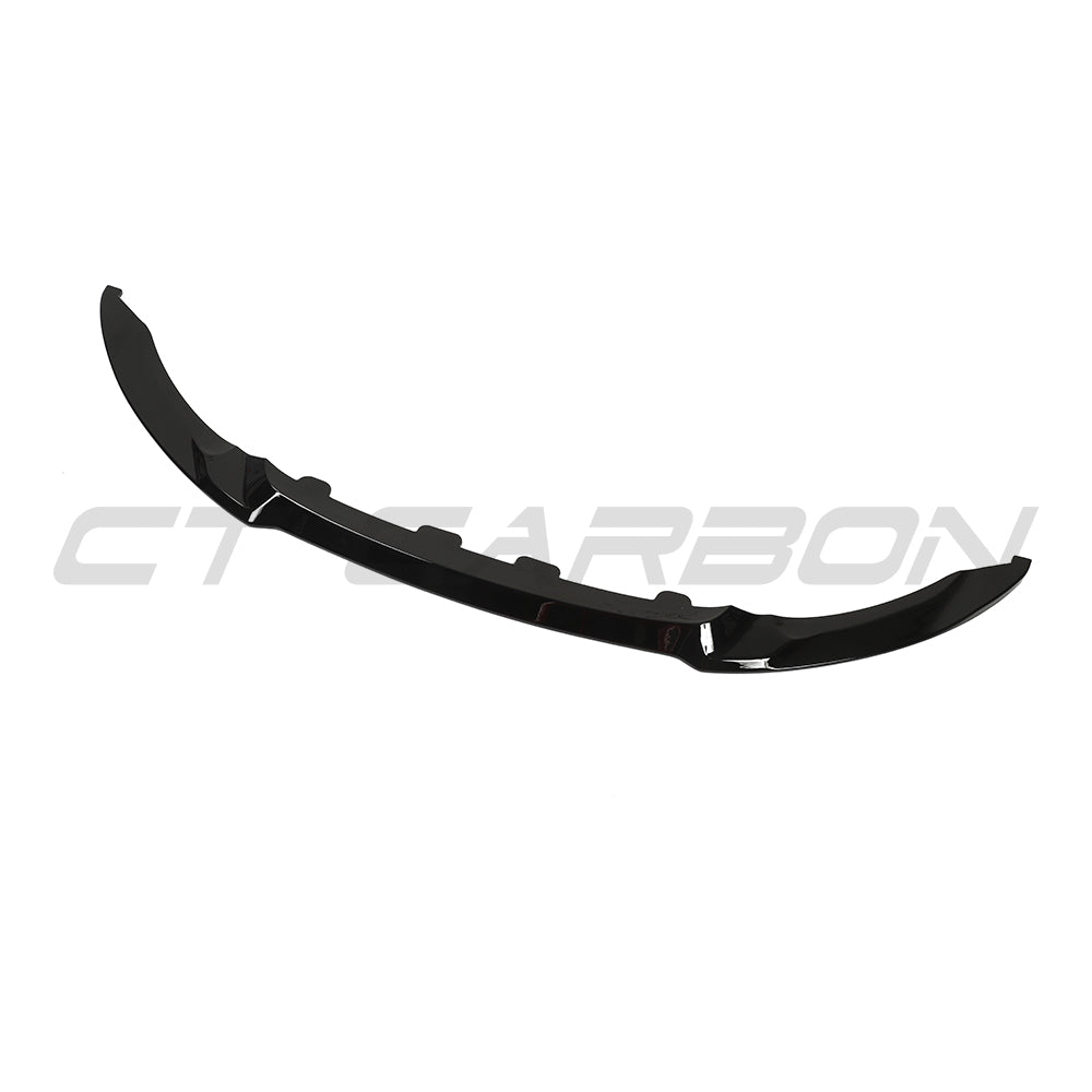BMW M3 M4 F80 F82 F83 GLOSS BLACK Splitter by CT Carbon, V2, showcasing sleek aerodynamic design for sporty appearance.