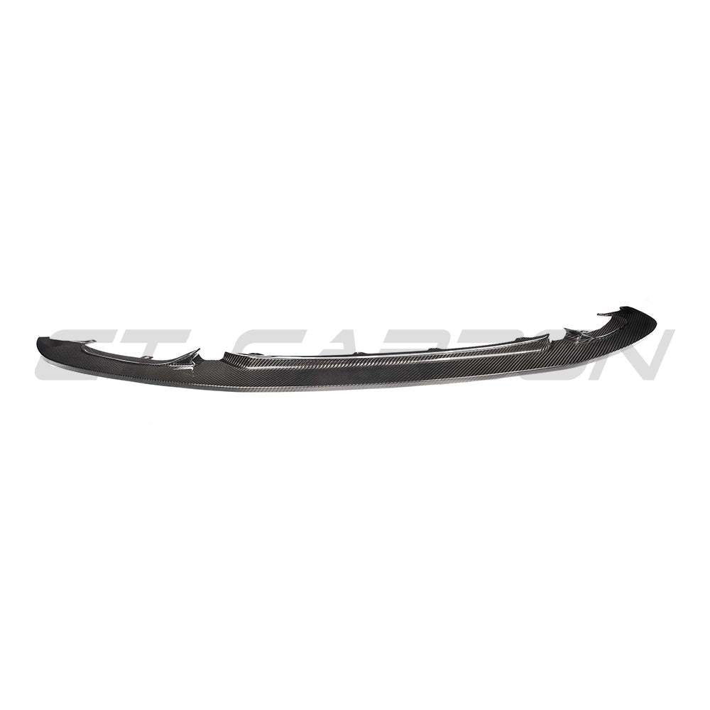 BMW M3 M4 F80 F82 F83 carbon fiber splitter by CT Carbon, GT style V9, showing sleek pre-preg carbon fiber design