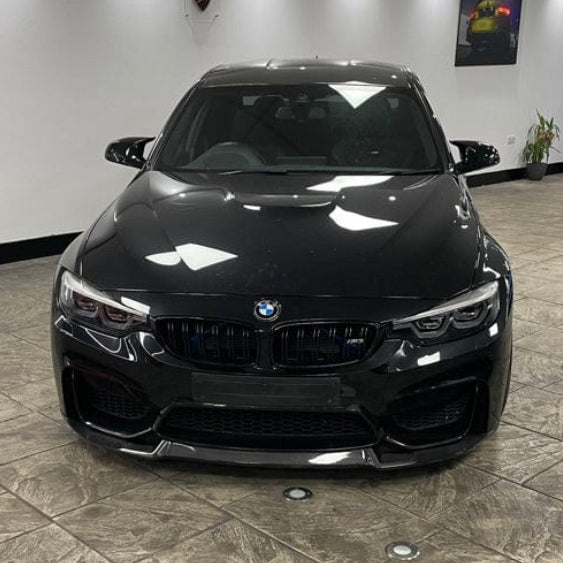 BMW M3 M4 F80 F82 F83 carbon fiber splitter by CT Carbon, V2, featuring a sleek, aerodynamic design for sporty performance.