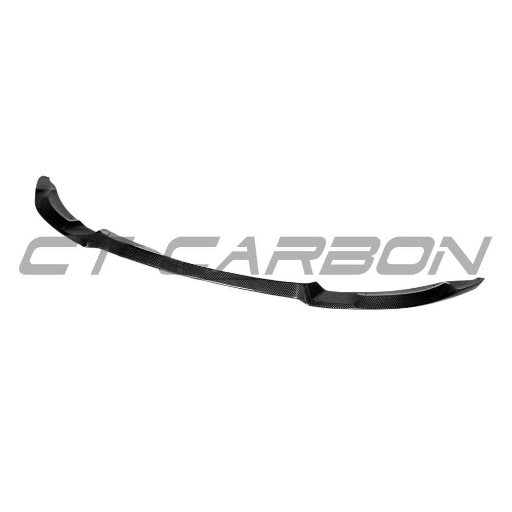 BMW M3 M4 F80 F82 F83 carbon fiber splitter by CT Carbon, V2 style, designed for 2014-2020 models, shown installed.