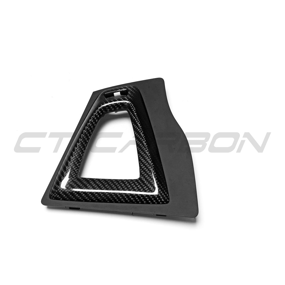 BMW M3 M4 F80 F82 F83 F87 ALCANTARA and carbon shifter surround for right-hand drive, accessory by CT Carbon.