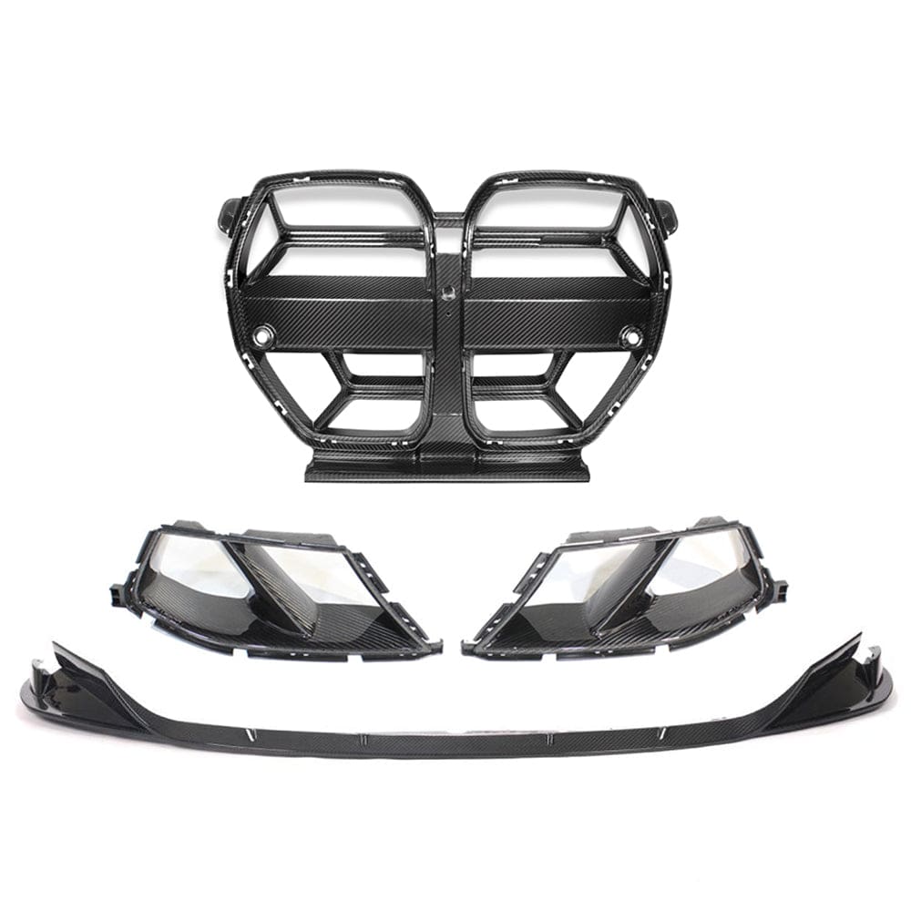 BMW M3 M4 G80 G81 G82 G83 CT Carbon front end pack with carbon fiber components for enhanced sporty look and aerodynamic performance