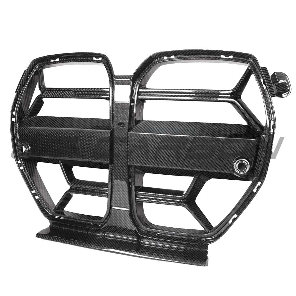 BMW M3 M4 G80 G81 G82 G83 CT Carbon fibre grille without ACC, showcasing sleek black carbon fibre design on the front of the car.
