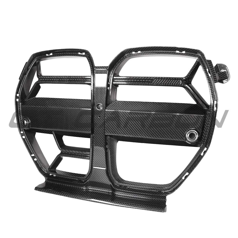 BMW M3 M4 G80 G82 G83 carbon fiber front end kit with grille and accessories by CT Carbon, showcasing sleek carbon fiber components.
