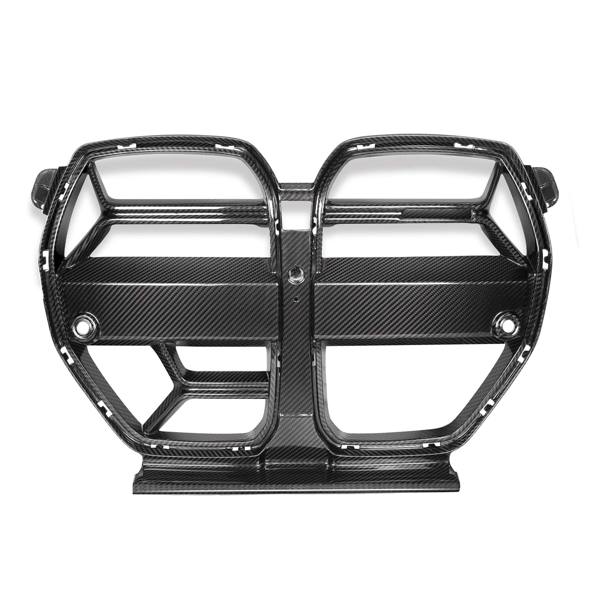 BMW M3 M4 G80 G82 G83 carbon fibre grille by CT Carbon with integrated ACC, showing sleek black textured finish on the front of the car.