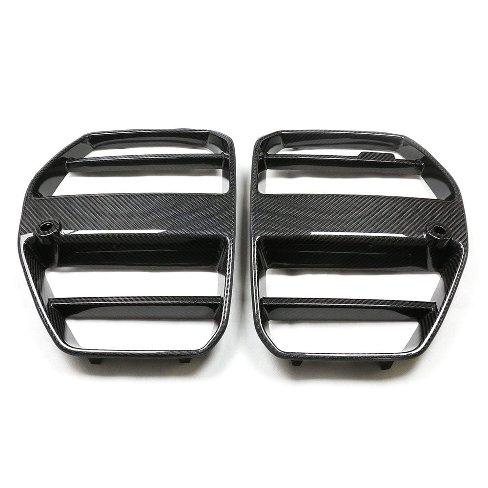 BMW M3 M4 G80 G81 G82 G83 carbon fiber grille by CT Carbon, sleek, black, lightweight grille with GT style, without accessories.