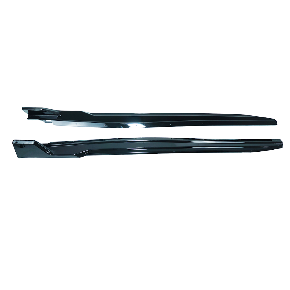 BMW U10 X2 2023 gloss black side skirts by CT Carbon, close-up view of sleek, aerodynamic car accessory for the vehicle's sides.