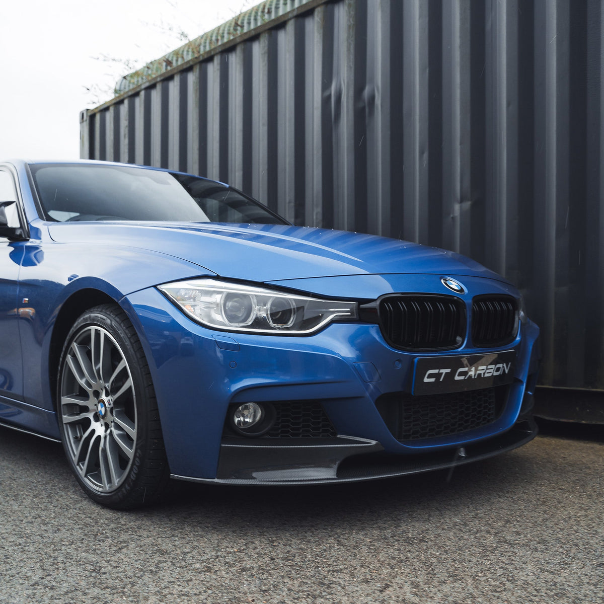BMW F30 3 Series saloon full carbon fiber kit by CT Carbon, showing the sleek carbon fiber components on the car.