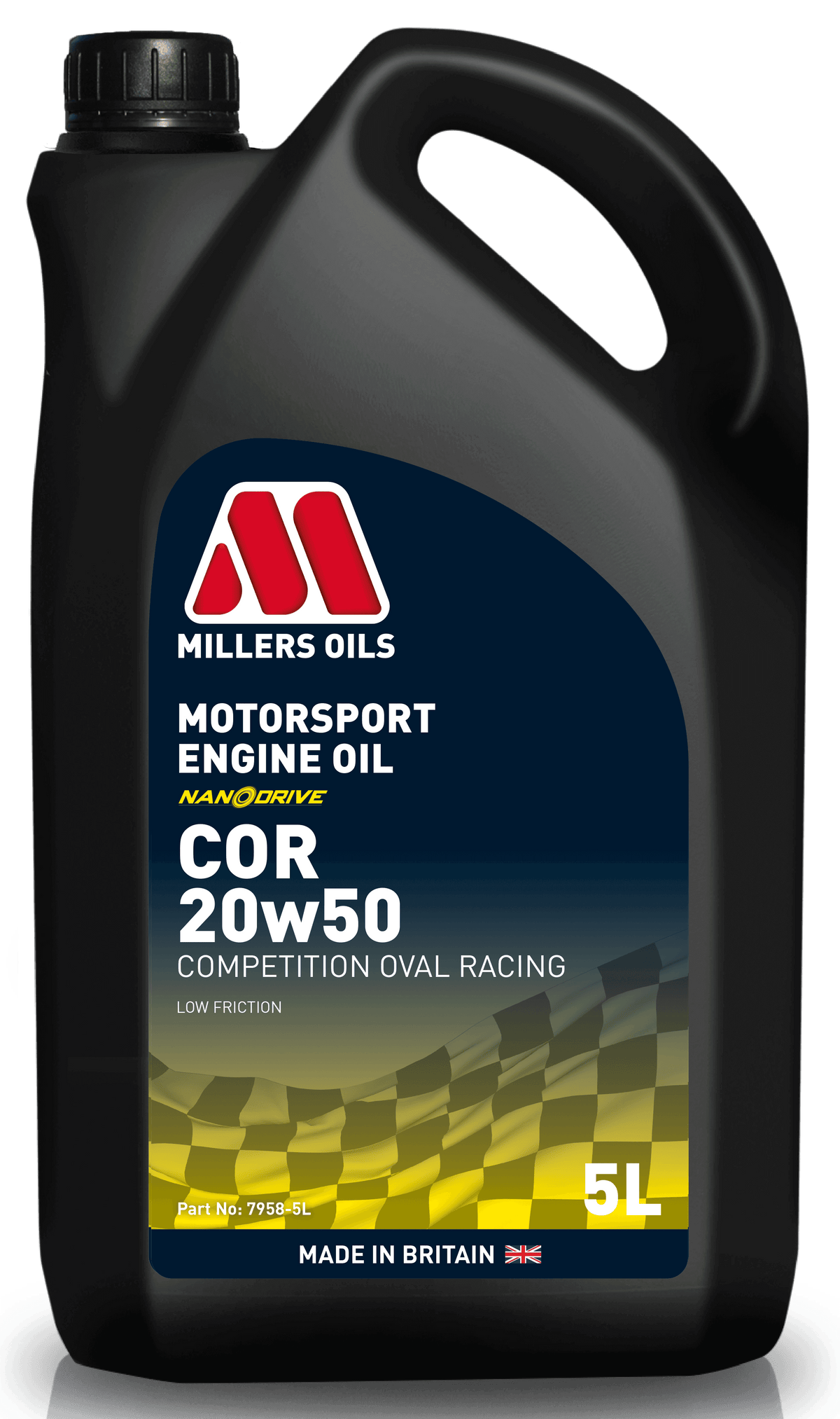 Millers Motorsport Engine Oil COR 20w50 in a 5L container, suitable for high-performance vehicle engines.