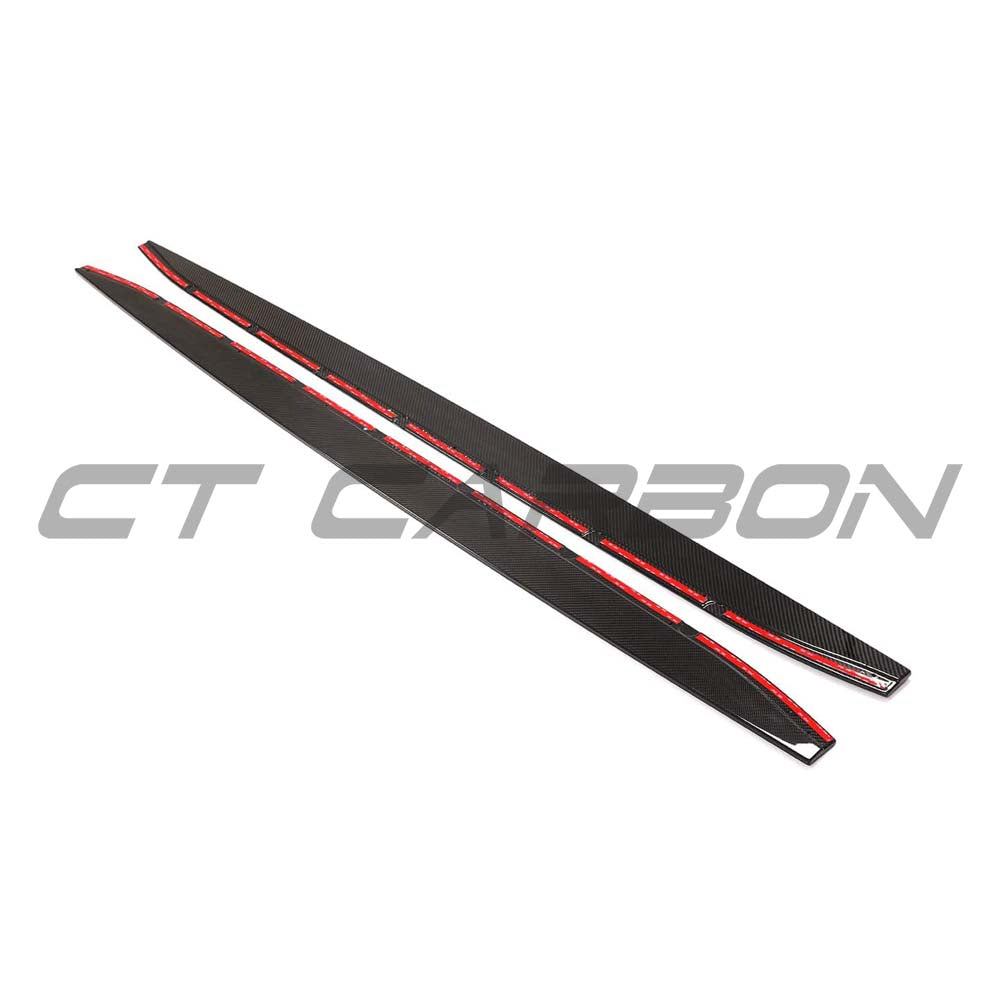BMW G80 M3 CT Carbon full carbon fibre side skirts kit, lightweight and sleek, designed for enhanced sporty look and performance.