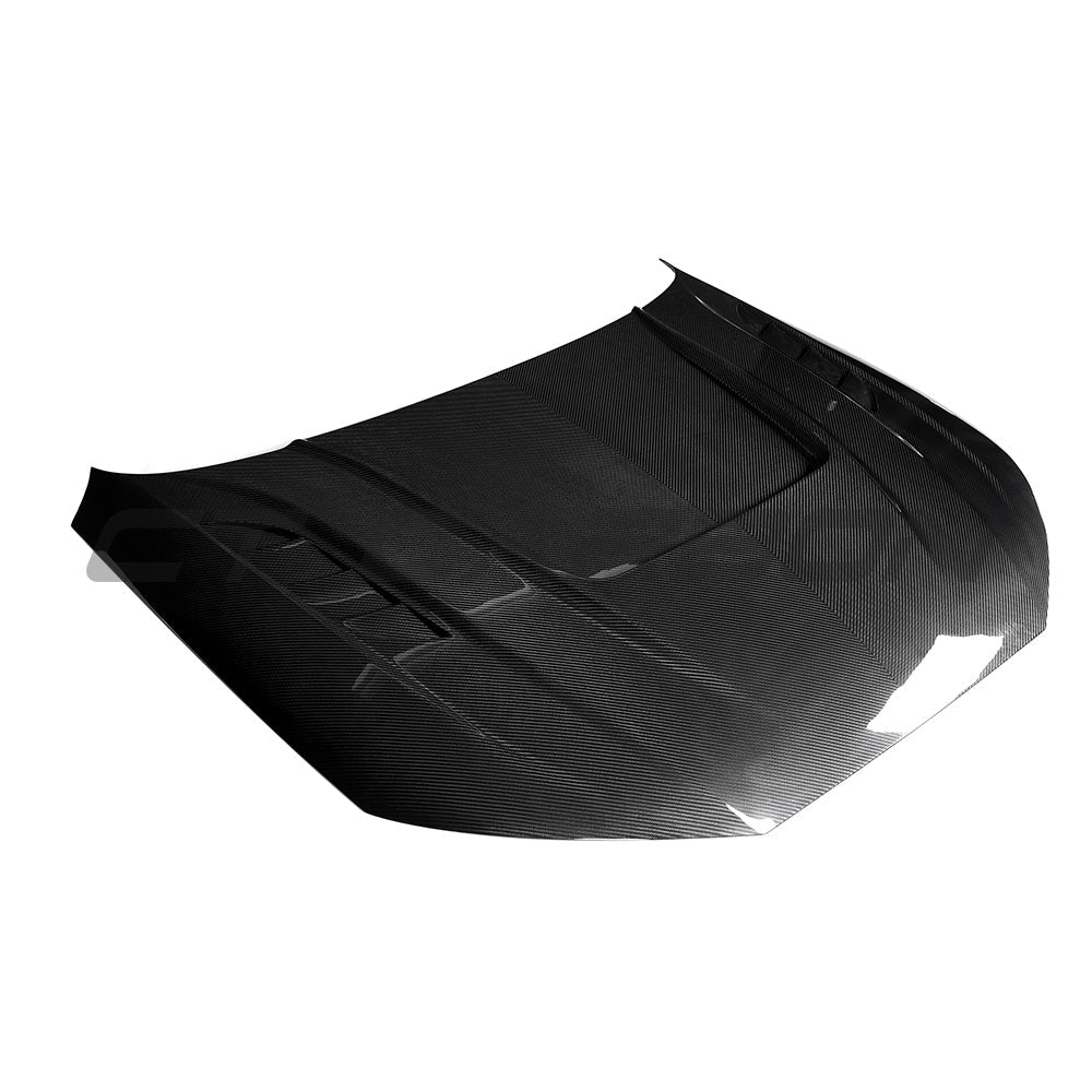 Carbon fiber bonnet for Audi A4/S4/RS4 B9/B9.5 2016-2024 by CT Carbon, featuring a sleek, lightweight design with a textured finish.