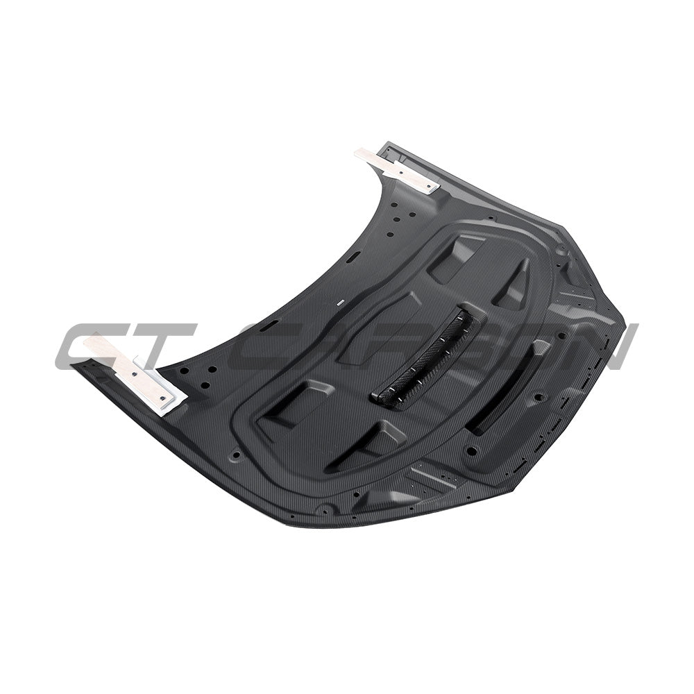 Carbon fiber bonnet for Audi A6, A7, S6, S7, RS6, RS7 C8 model, featuring a sleek, lightweight performance design.