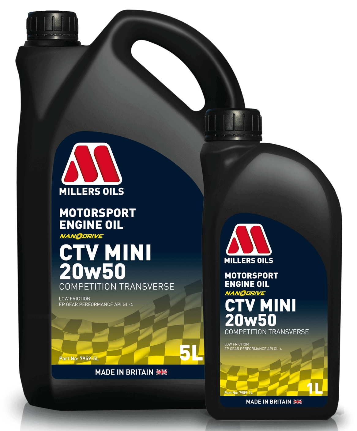 Millers Motorsport CTV Mini 20w50 engine and gearbox oil, high-performance gear oil for small engines and gearboxes.