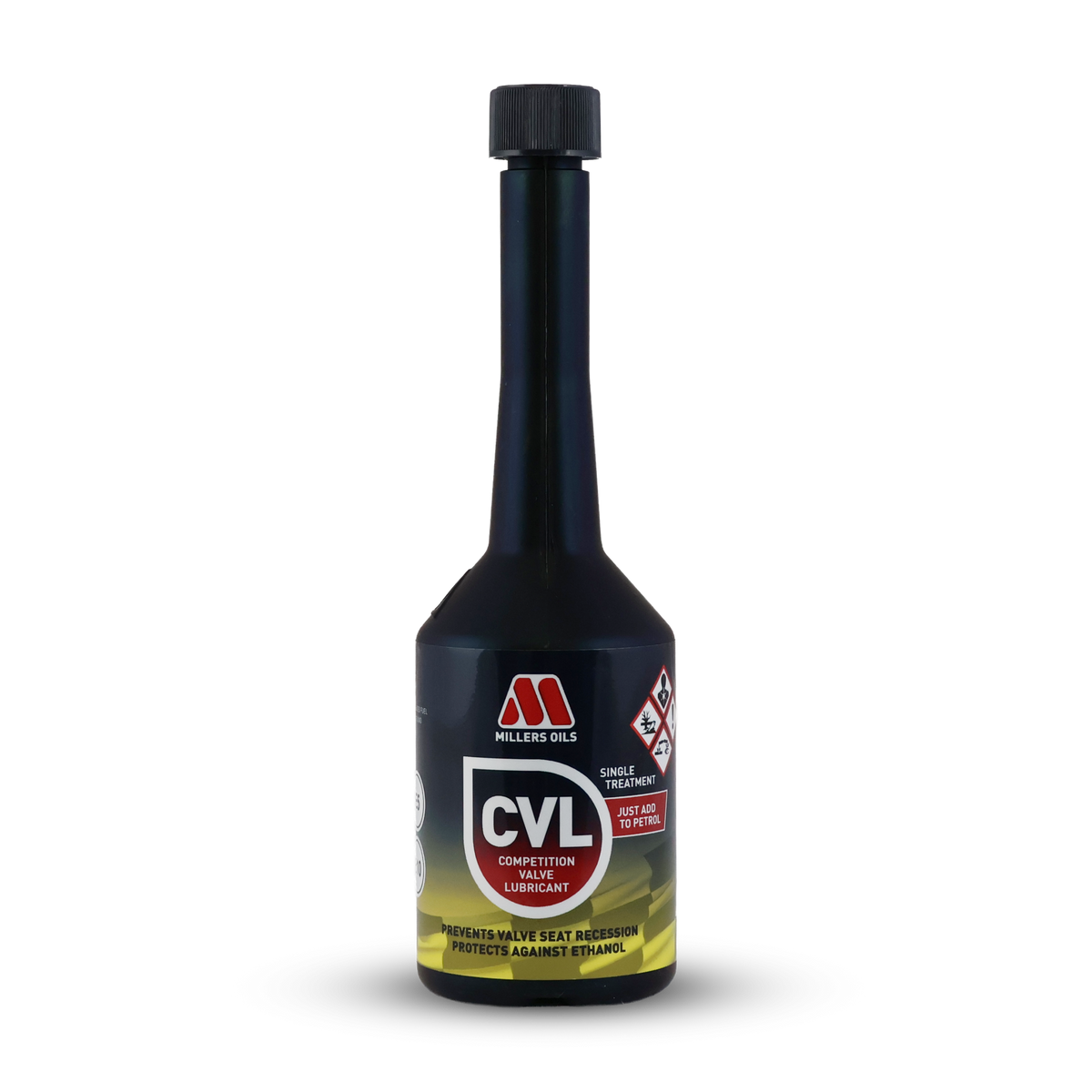 Millers CVL Fuel Additive 250ml bottle, used as a treatment for improving fuel quality and engine performance.