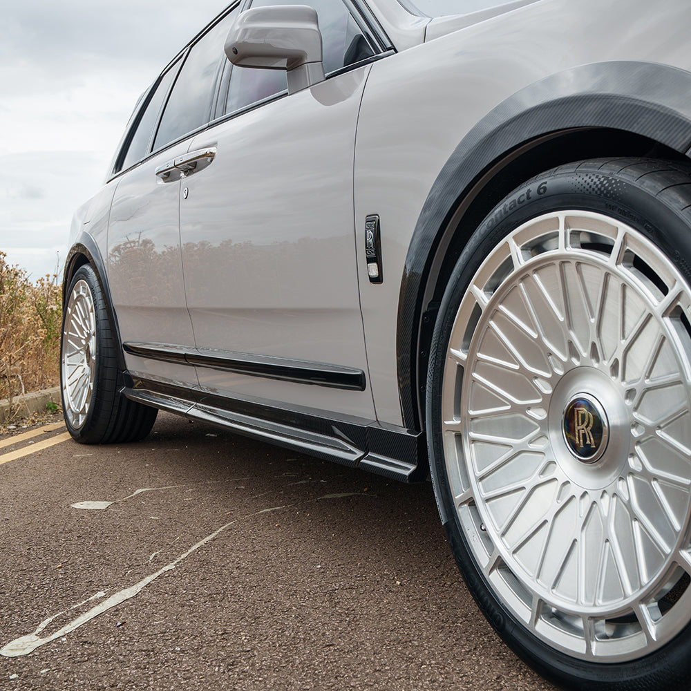 CT Carbon Rolls Royce Cullinan carbon fiber wheel arch extensions displaying sleek, aerodynamic design on a luxury SUV.