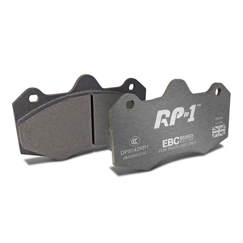 Pair of EBC RACING RP1 Track Brake Pads for AP Racing CP7040 front, shown in black with detailed pad surface.