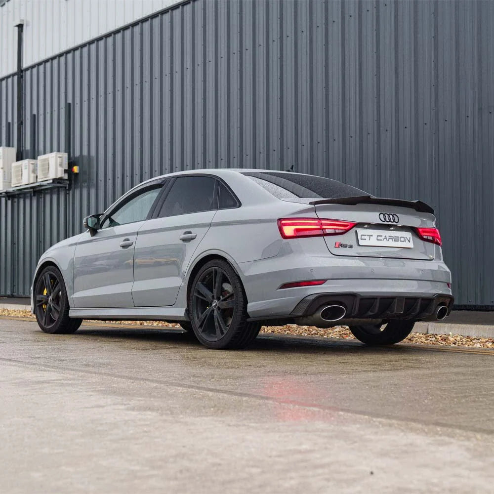 CT Carbon Audi RS3 8V saloon rear carbon diffuser with DTM light, showcasing sleek aerodynamic design and high-quality craftsmanship.