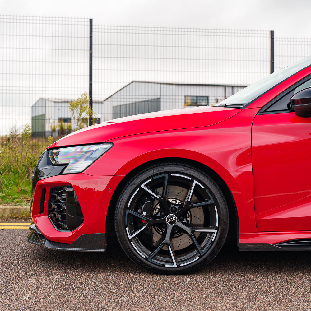 Full view of CT Design V2 carbon fiber kit for Audi RS3 8Y Sportback 2022-2024, showcasing sleek, lightweight carbon fiber parts.