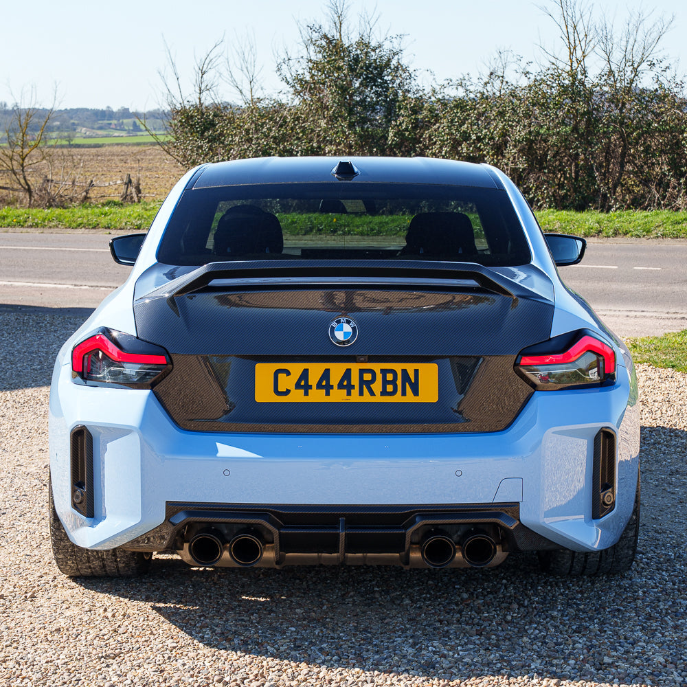 BMW G42 2 Series and G87 M2 carbon fibre trunk/bootlid by CT Carbon, showing sleek, lightweight design and glossy finish.