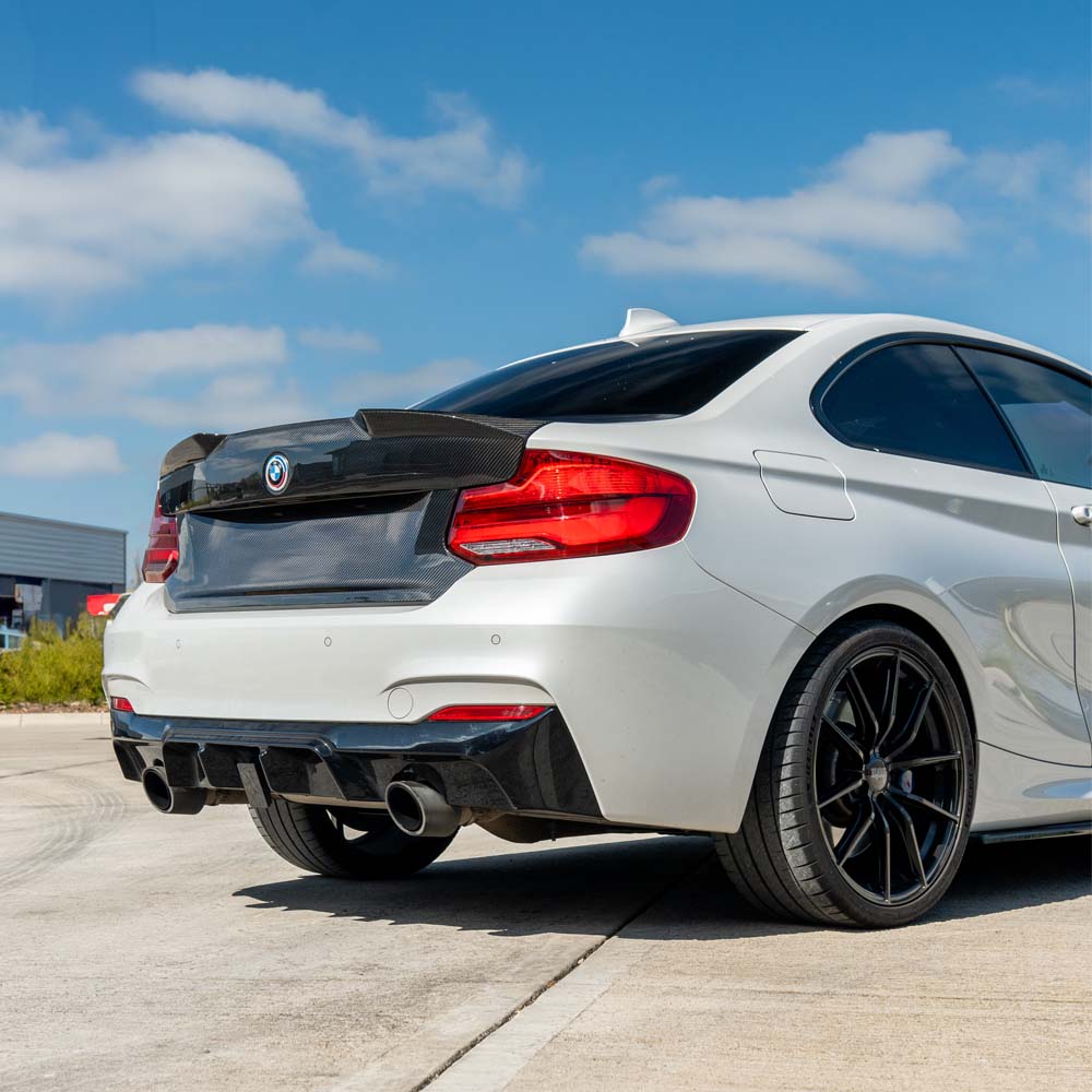 BMW M2 Carbon Fibre Bootlid by CT Carbon, showing sleek, lightweight carbon fiber surface on the F87/M2C F22 2 Series bootlid