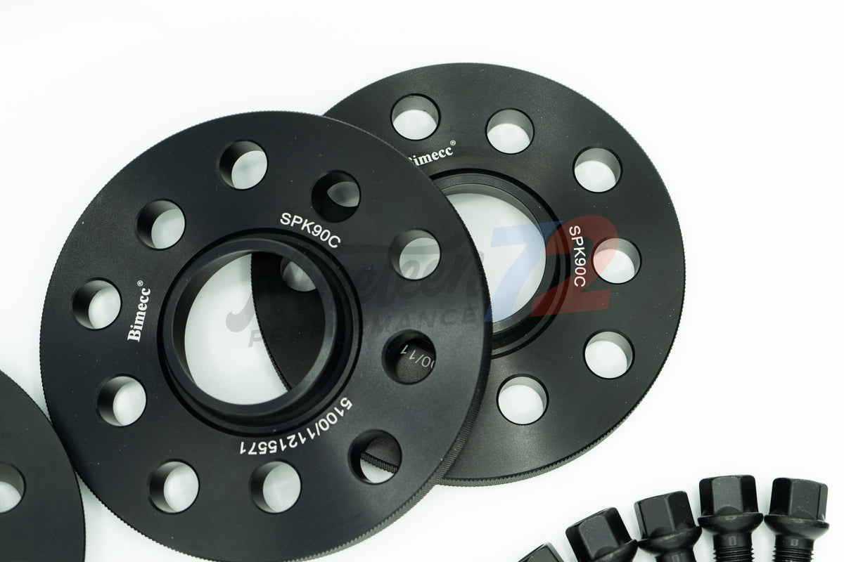 Bimecc wheel spacer kit for Mercedes E-Class E43 E53 E63 2017+ showing metal spacers and installation hardware.