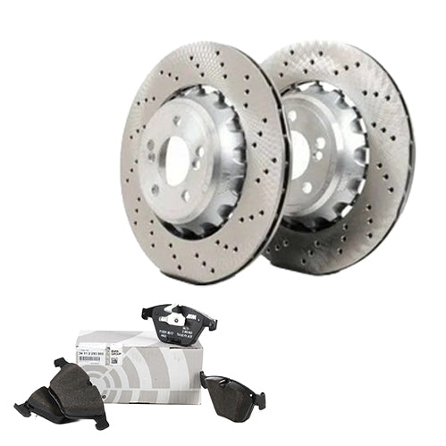Genuine BMW E82 E90 E92 E93 M3 front brake discs and pads set, featuring high-quality brake components for optimal stopping power.