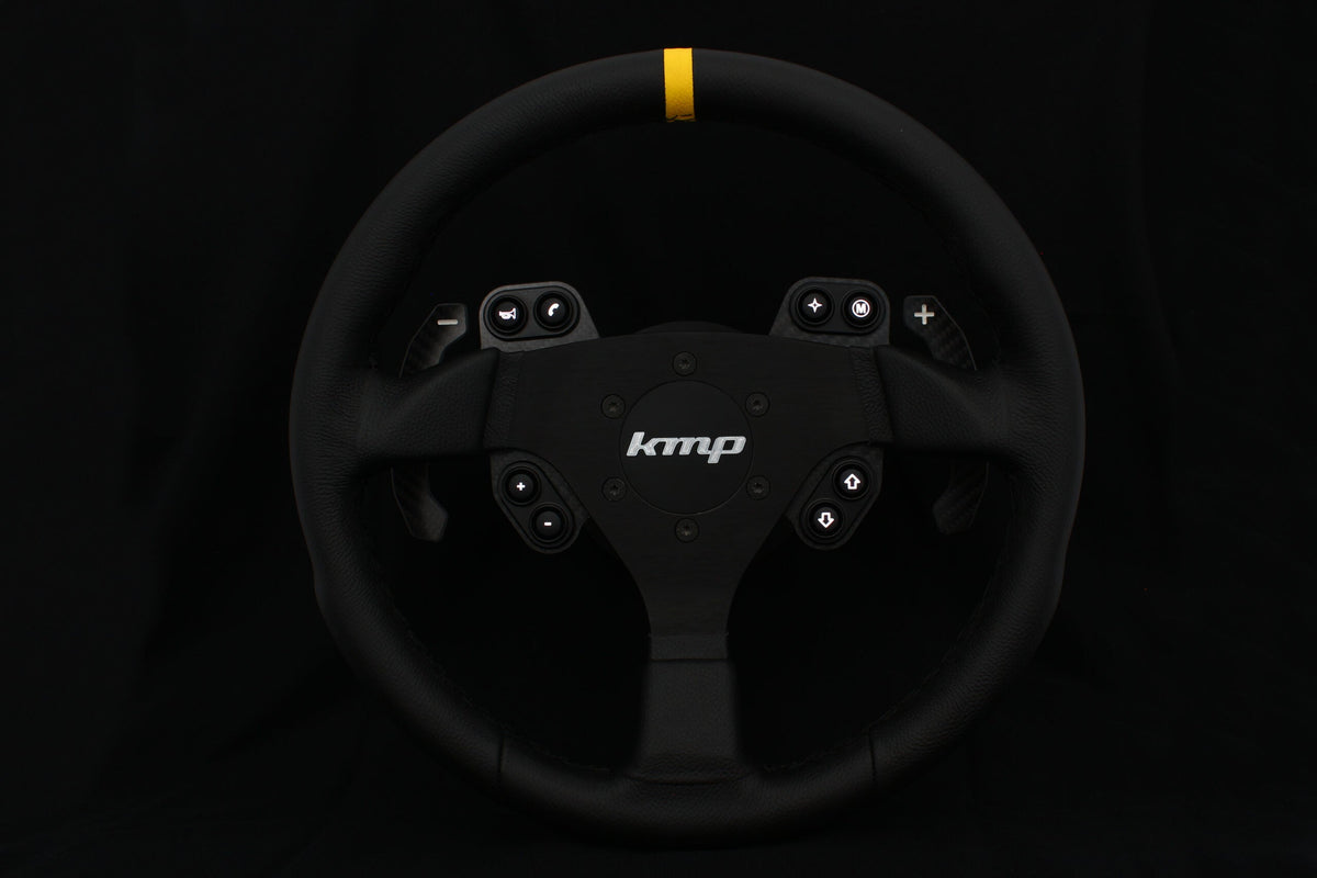 KMP Drivetrain Clubsport Nürburgring steering wheel for BMW E9X M3, dark finish, sporty design, and ergonomic grip.