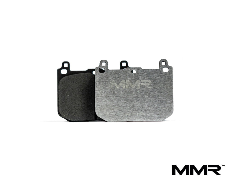 MMX Performance front brake pads for BMW F8x, F2x, F3x models, RP750 Track series, shown with detailed brake pad design.