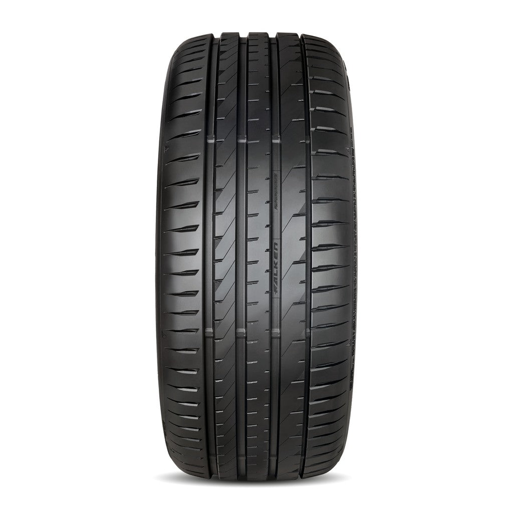 Falken Azenis FK520 tires showing the tread pattern and sidewall branding on a black tire.
