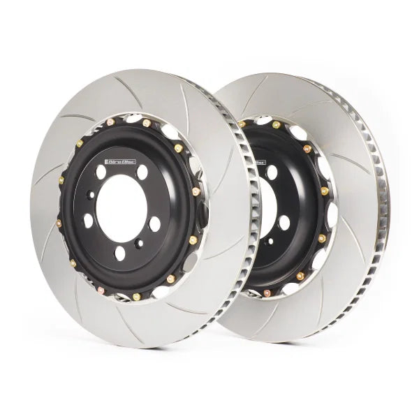 Girodisc front 2-piece brake disc set for Porsche Cayman GT4 Clubsport, 380x32mm rotors with vented and slotted design