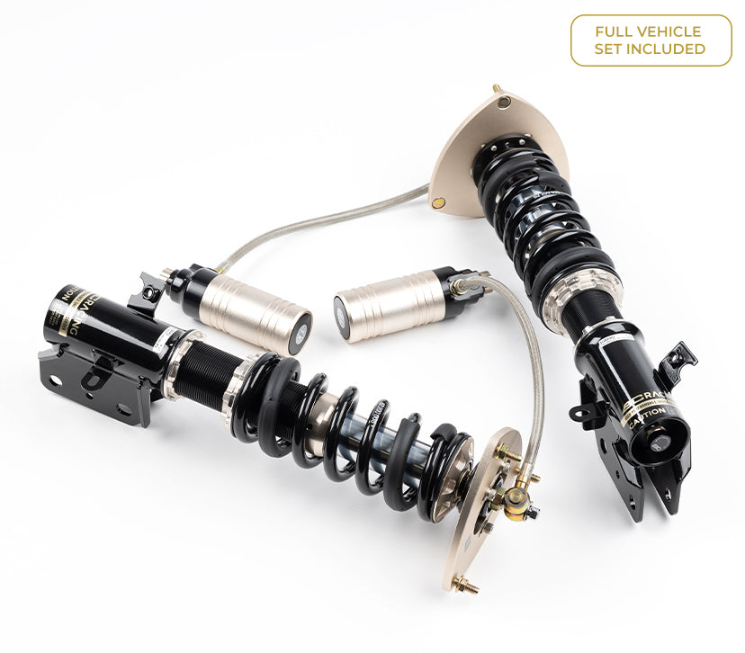BC Racing HMSeries coilovers for BMW 3 Series E46 sedan and convertible, rear suspension components with coilover springs
