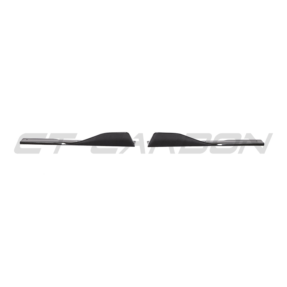 BMW 8 Series and M8 G16/F93 carbon fiber side skirts by CT Carbon, showcasing sleek aerodynamic design and textured finish.