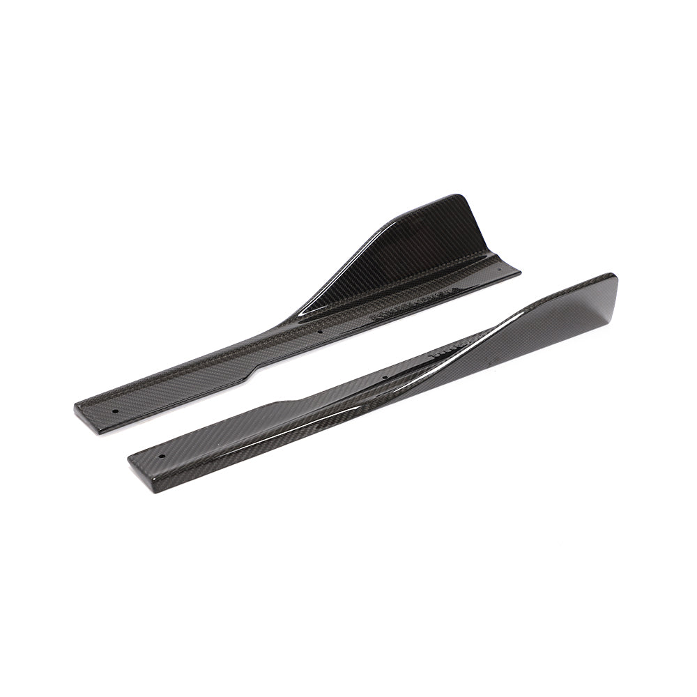 BMW 8 Series and M8 G16/F93 carbon fibre side skirts by CT Carbon, showing sleek, aerodynamic design for sporty appearance.