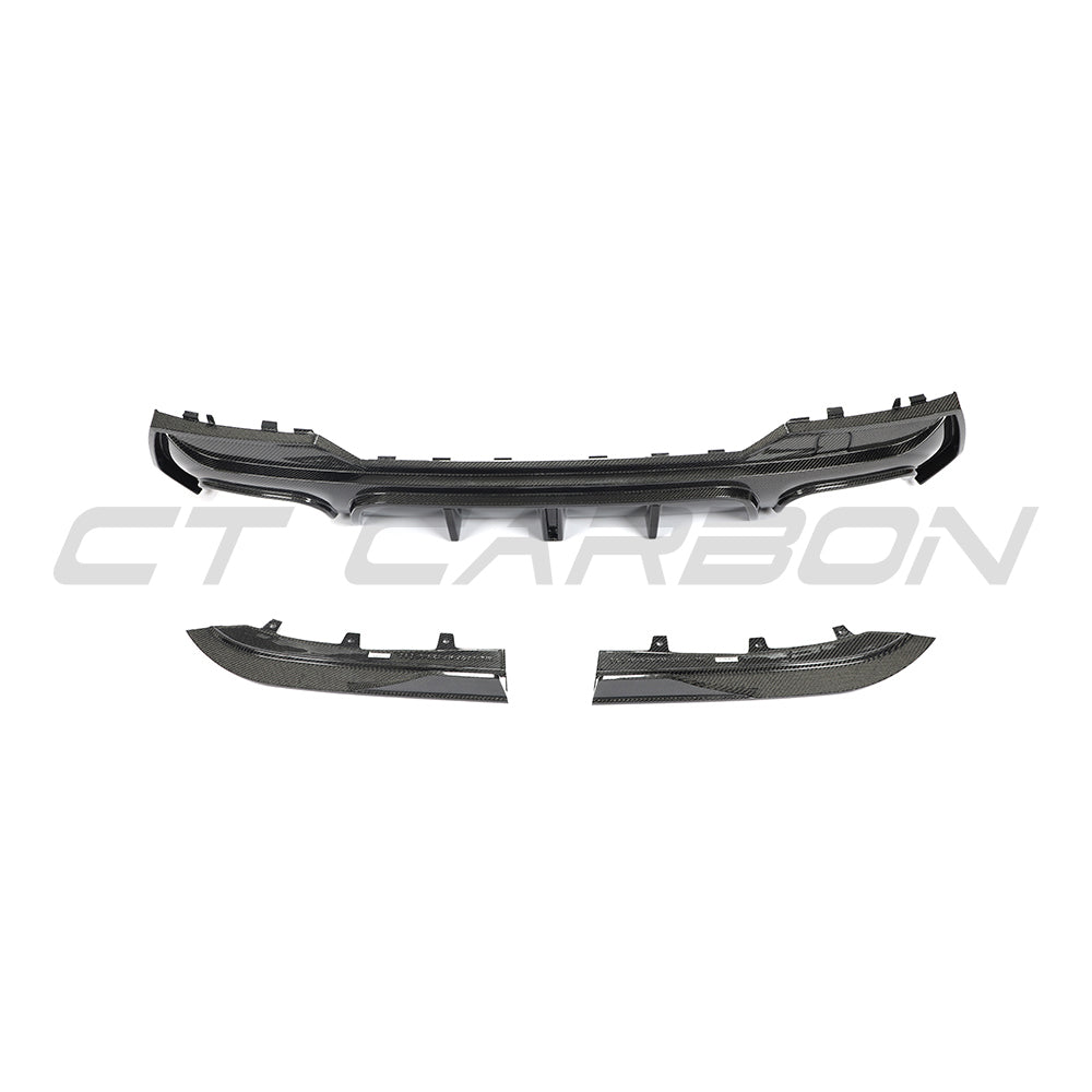 BMW G22 4 Series 2020+ carbon fibre kit by CT Carbon, featuring V6 design, shown on a sleek car with detailed carbon fibre components.