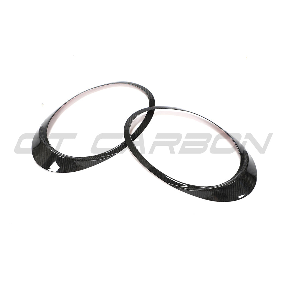 CT Carbon Porsche 991 911 2012-2021 carbon fiber headlight eyebrows accessory showing sleek, black carbon fiber finish on headlights